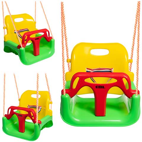 Altalena da giardino per bambini, sedia sospesa, robusta 3-in-1, seggiolino a secchiello, righe verde e giallo - Foto 4