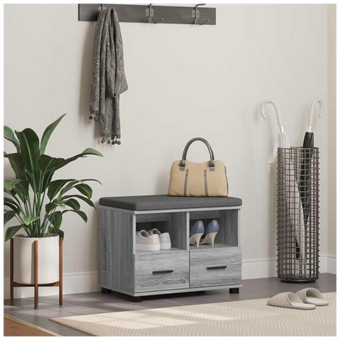 Panca per ingresso con cuscino Sonoma grigia 60 x 38 x 46 cm - Foto 2
