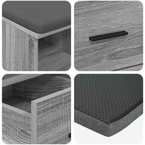 Panca per ingresso con cuscino Sonoma grigia 60 x 38 x 46 cm - Foto 9