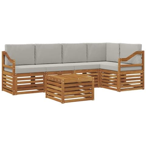 Set divani con cuscino 6 pcs Grigio Naturale e Chiaro - Foto 1