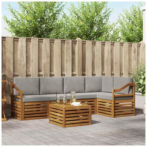 Set divani con cuscino 6 pcs Grigio Naturale e Chiaro - Foto 2
