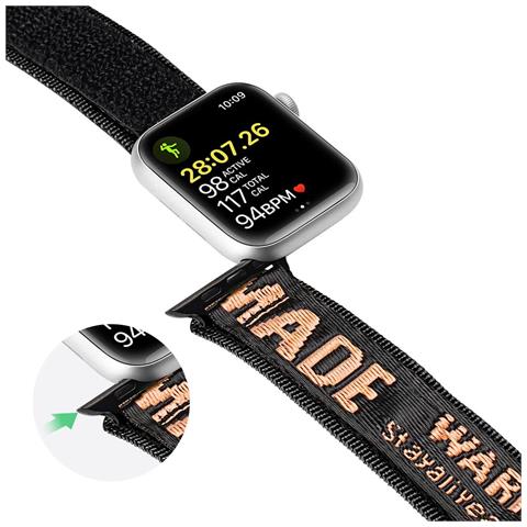 Cinturino (versione Outdoor) Per Apple Watch Ultra, Se, 9, 8, 7, 6, 5, 4, 3, 2, 1 (49, 45, 44, 42 Mm) Bracciale In Nylon Nero E Arancione. - Foto 2