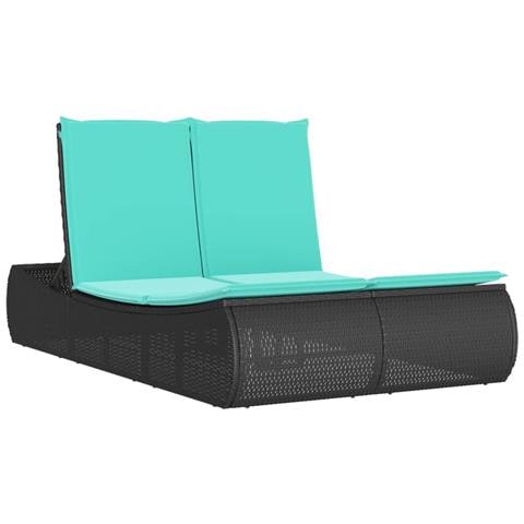 Lettino Prendisole Doppio con Cuscini Nero in Polyrattan - Foto 1