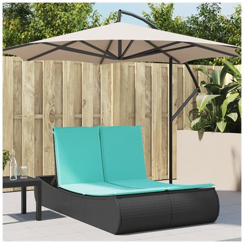 Lettino Prendisole Doppio con Cuscini Nero in Polyrattan - Foto 2