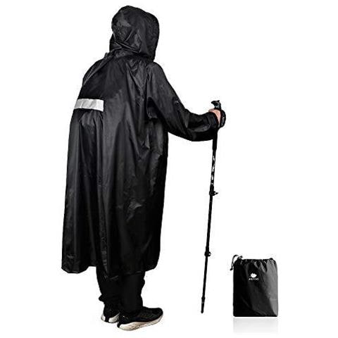 Unisex Portatile Impermeabile Leggero Raincoat Cappuccio Compact Rain Poncho Riutilizzabile Con I Manicotti Per Backpacking Campeggio Esterna Nera - Foto 1