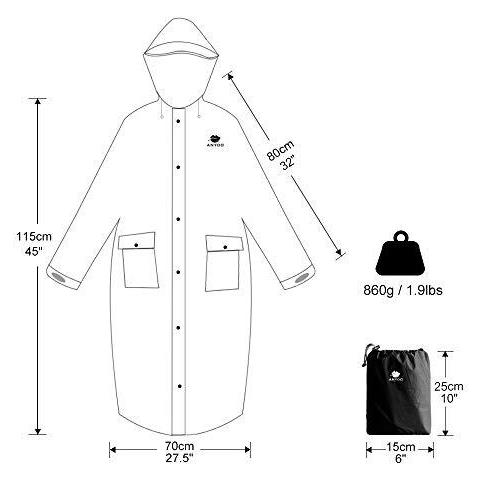 Unisex Portatile Impermeabile Leggero Raincoat Cappuccio Compact Rain Poncho Riutilizzabile Con I Manicotti Per Backpacking Campeggio Esterna Nera - Foto 2