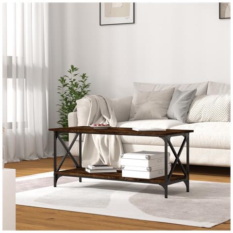 Tavolino Rovere Fumo 100x45x45 Cm In Legno Multistrato E Ferro - Foto 2