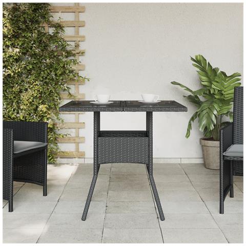 Tavolo Da Giardino Piano In Vetro Nero 80x80x75 Cm Polyrattan - Foto 3