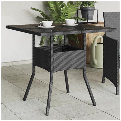 Tavolo Da Giardino Piano In Vetro Nero 80x80x75 Cm Polyrattan - Foto 1
