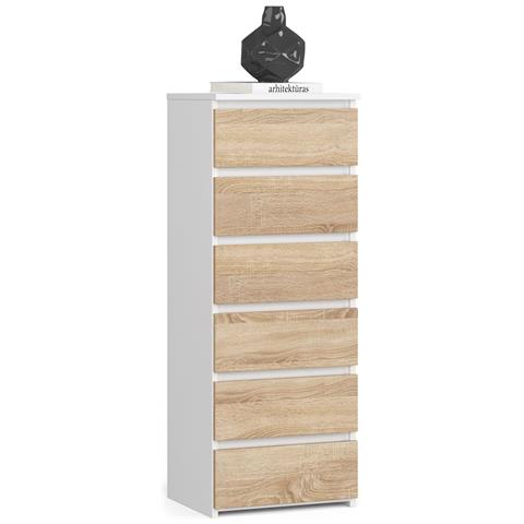 Cassettiera CL6, 6 cassetti, 40x35x109 cm, Colore Bianco e Sonoma Quercia - Foto 1