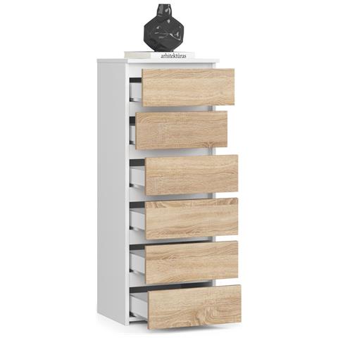 Cassettiera CL6, 6 cassetti, 40x35x109 cm, Colore Bianco e Sonoma Quercia - Foto 2