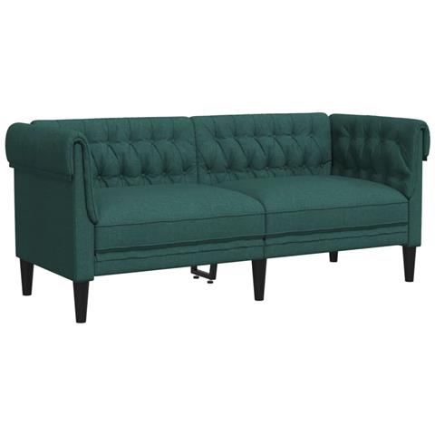 Divano Chesterfield A 2 Posti Verde Scuro In Tessuto - Foto 1