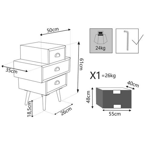 Cassettiera In Legno Con 3 Cassetti Colorati 50x35xh49,5 Cm Vittoria - Foto 6