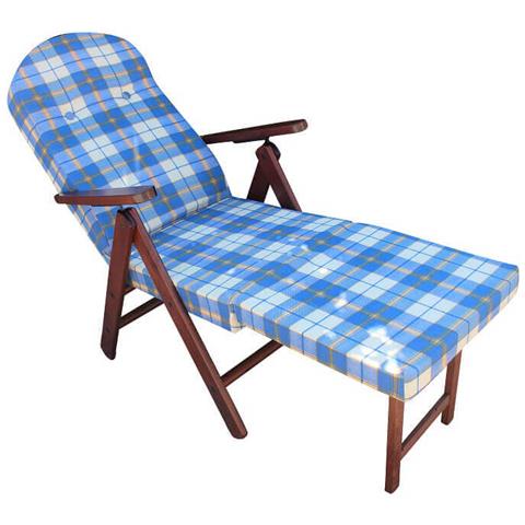 Poltrona Relax Da Interno In Legno Regolabile In 4 Posizioni Con Cuscino E Prolunga Poggiapiedi Padova - Blue - Foto 1