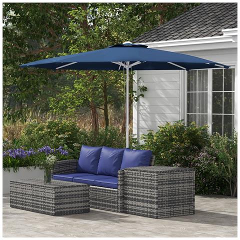 Ombrellone Da Giardino Ad Altezza Regolabile In Metallo E Poliestere, Ø292x242 Cm, Blu Scuro - Foto 2