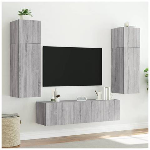 Mobile TV a Parete con Luci LED Grigio Sonoma 80x35x41 cm - Foto 2