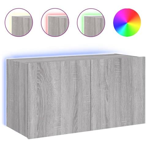 Mobile TV a Parete con Luci LED Grigio Sonoma 80x35x41 cm - Foto 1