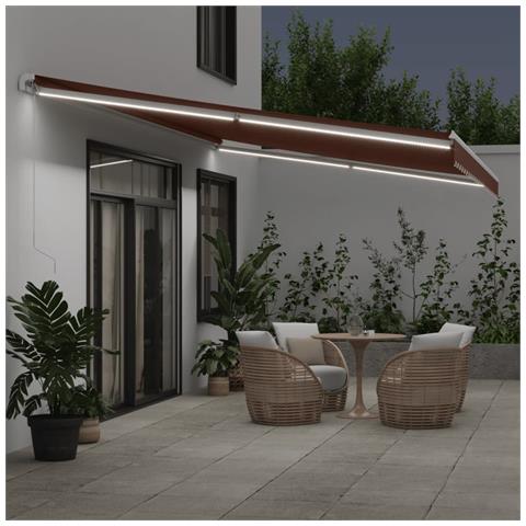 Tenda Da Sole Retrattile Manuale Con Led Marrone 600x300 Cm - Foto 3