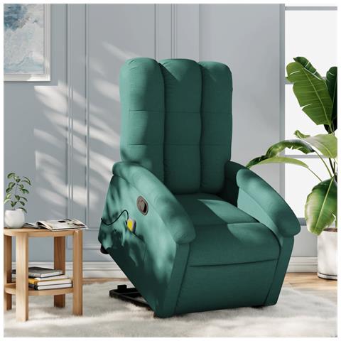 Poltrona Alzapersona Massaggiante Verde Scuro In Tessuto - Foto 1
