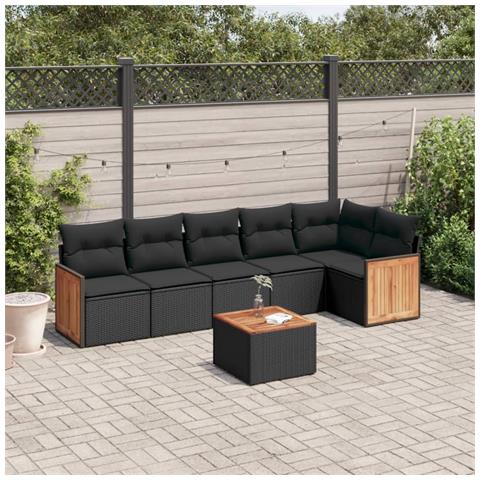 Set Divani Da Giardino Con Cuscini 7pz Nero Polyrattan - Foto 1