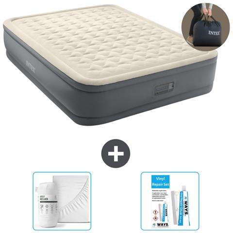Set Materassino Gonfiabile - 203x152x46 Cm - Grigio - Include Accessori Coordinati - Foto 1