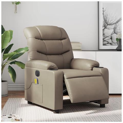 Poltrona Reclinabile Massaggio Elettrica Cappuccino Similpelle - Foto 8