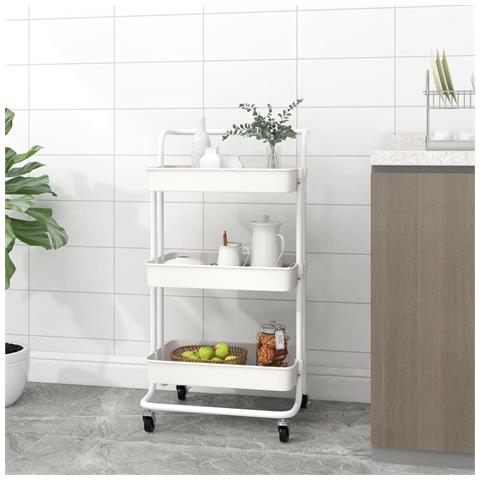 Carrello Da Cucina 3 Ripiani Bianco 42x35x85 Cm Ferro E Abs - Foto 7