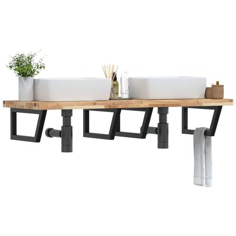 Ripiano A Parete Per Lavabo In Acciaio E Massello Di Acacia - Foto 8