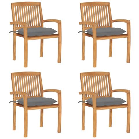 Sedie Da Giardino Impilabili 4 Pz Con Cuscini Massello Di Teak - Foto 2