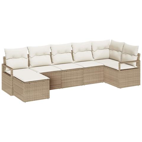 Set di divani da giardino  7 pezzi con cuscini Beige Polyrattan, Divano da giardino  2 posti con cuscini Beige Polyrattan - Foto 1