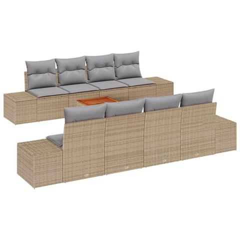 Set di divani da giardino da 7 pezzi con cuscini beige in polyrattan Acacia - Foto 1