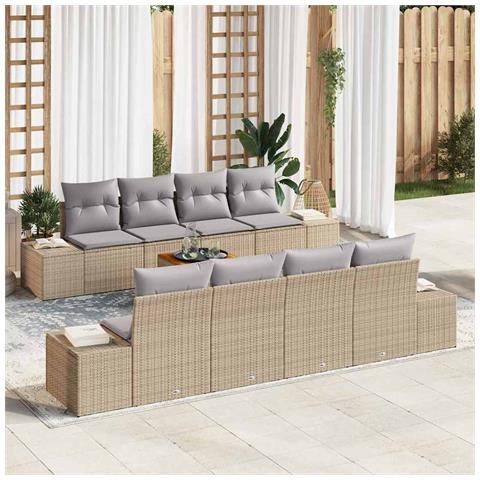 Set di divani da giardino da 7 pezzi con cuscini beige in polyrattan Acacia - Foto 2