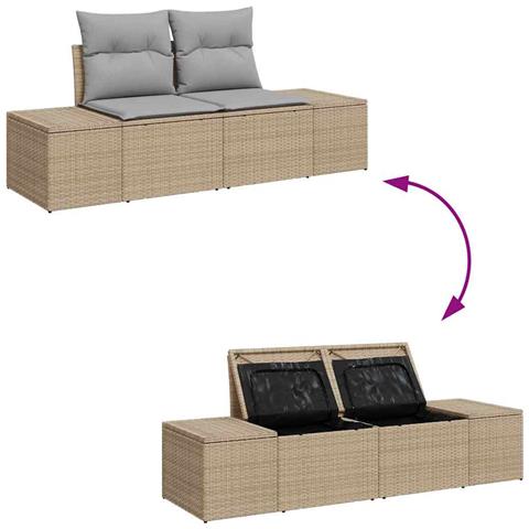 Set di divani da giardino da 7 pezzi con cuscini beige in polyrattan Acacia - Foto 9