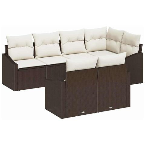Set divano da giardino in 7 pezzi con cuscini rattan polyrattan marrone - Foto 1