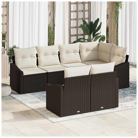 Set divano da giardino in 7 pezzi con cuscini rattan polyrattan marrone - Foto 2