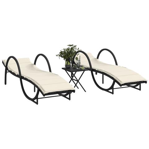 Lettini Prendisole 2 pz con Tavolino Nero in Polyrattan - Foto 2