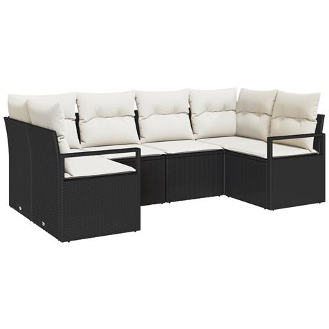 Set Divano da Giardino con 6 Pezzi e Cuscini Rattan Nero - Foto 1
