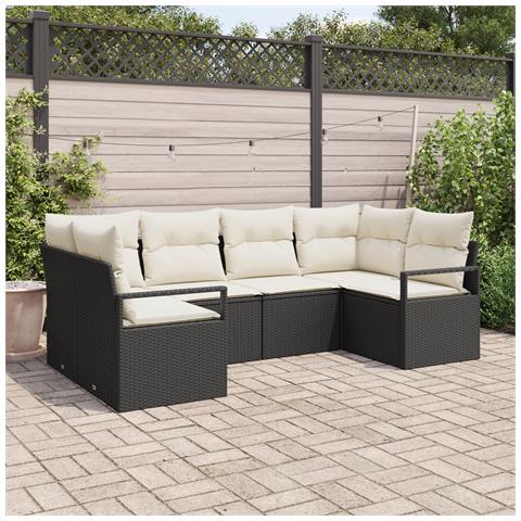 Set Divano da Giardino con 6 Pezzi e Cuscini Rattan Nero - Foto 2