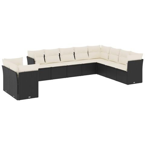 Set Divani da Giardino 10pz con Cuscini in Polyrattan Nero - Foto 1