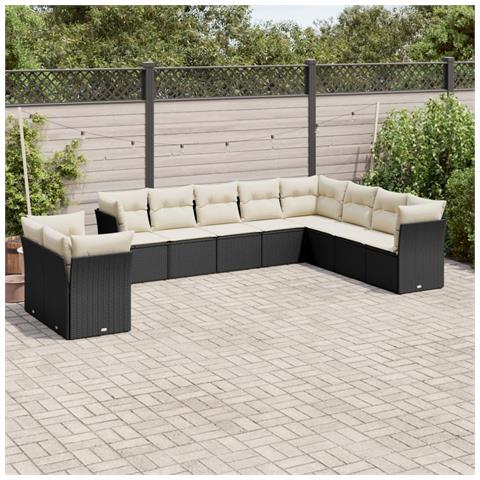 Set Divani da Giardino 10pz con Cuscini in Polyrattan Nero - Foto 2