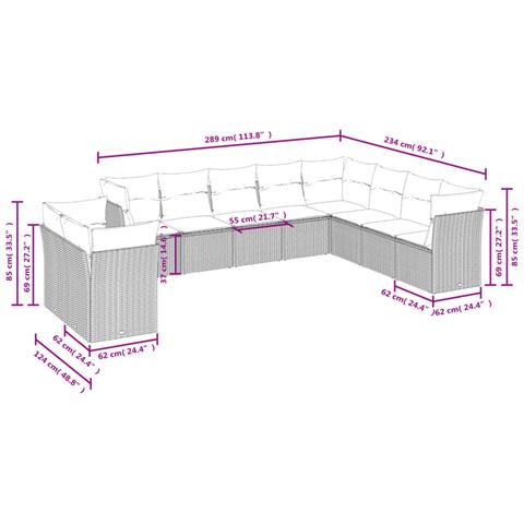 Set Divani da Giardino 10pz con Cuscini in Polyrattan Nero - Foto 3