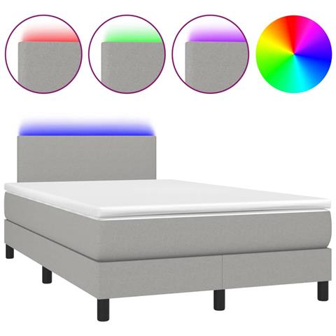 Letto a Molle Materasso e LED Grigio Chiaro 120x190 cm Tessuto - Foto 1