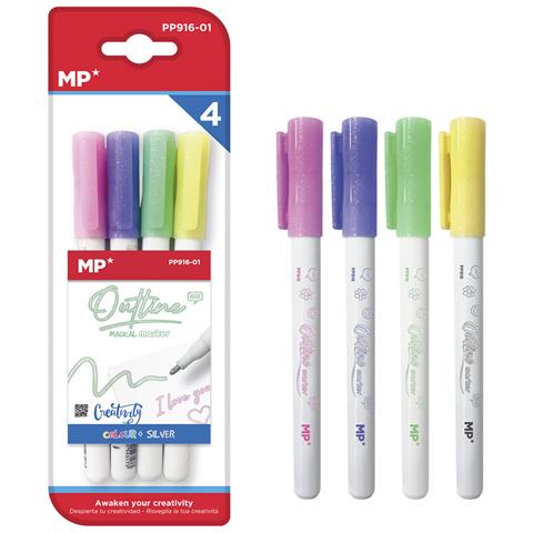 Set 4 Pcs Marker Magico Out Liner Doppia Linea. Rosa, Lilla, Verde Chiaro E Giallo Pallido. - Foto 1