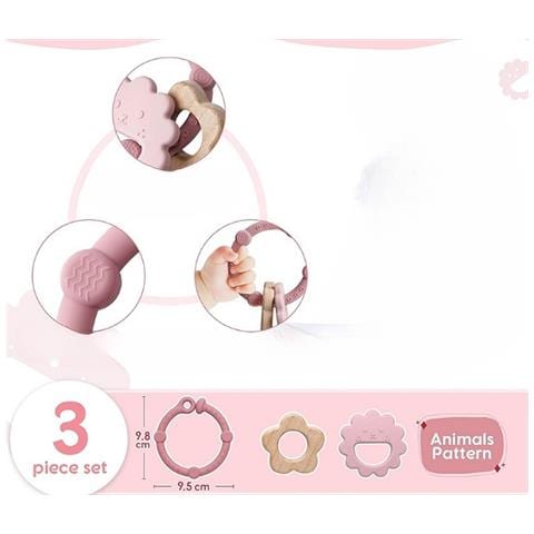 Massaggiagengive Sensoriale Per Neonati Con Impugnatura 3 Pezzi Rosa - Foto 4