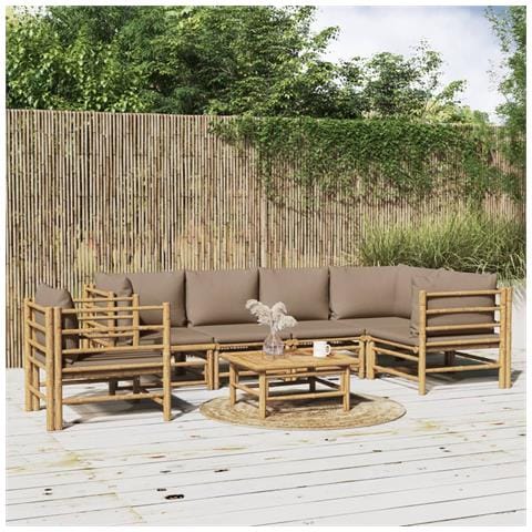 Set Salotto da Giardino 7pz con Cuscini Tortora Bambù - Foto 2