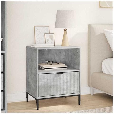 Comodino Grigio cemento 49 x 36 x 61 cm Legno multistrato - Foto 2