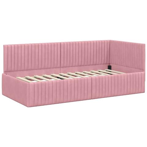 Cornice del letto ad angolo Rosa 90 x 190 cm Velluto - Foto 1