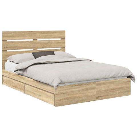 Letto con Contenitore con testiera Rovere Sonoma 150 x 200 cm - Foto 1