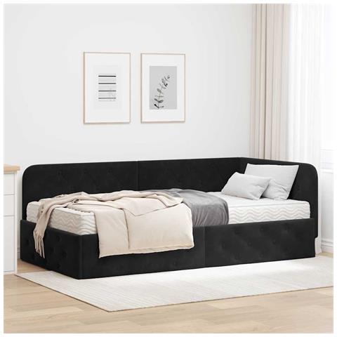 Cornice del letto ad angolo Nero 100 x 200 cm Velluto - Foto 2