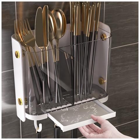 Porta Bacchette Da Parete - Organizzatore Utensili Da Cucina In Pet Con Sgocciolatoio E Ganci - Foto 2